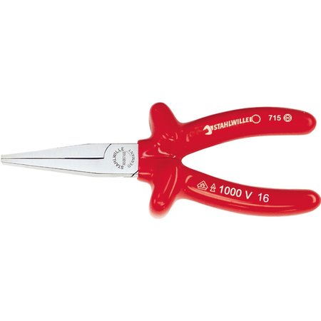 STAHLWILLE TOOLS VDE flat nose plier, long L.160 mm head chrome plated handles dip-coated insulation 65087160